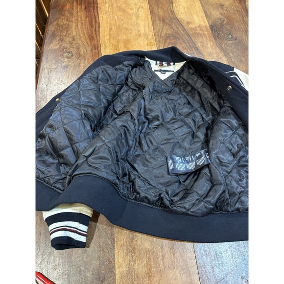 TOMMY HILFIGER wool dark navy & white letterman varsity bomber jacket size - Picture 10 of 14